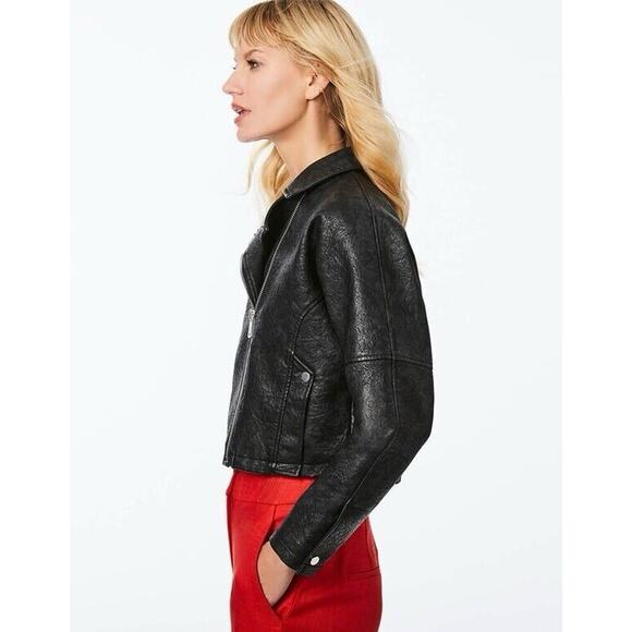 Bernardo Black Faux Vegan Leather Jacket XS B2290 - Picture 2 of 9